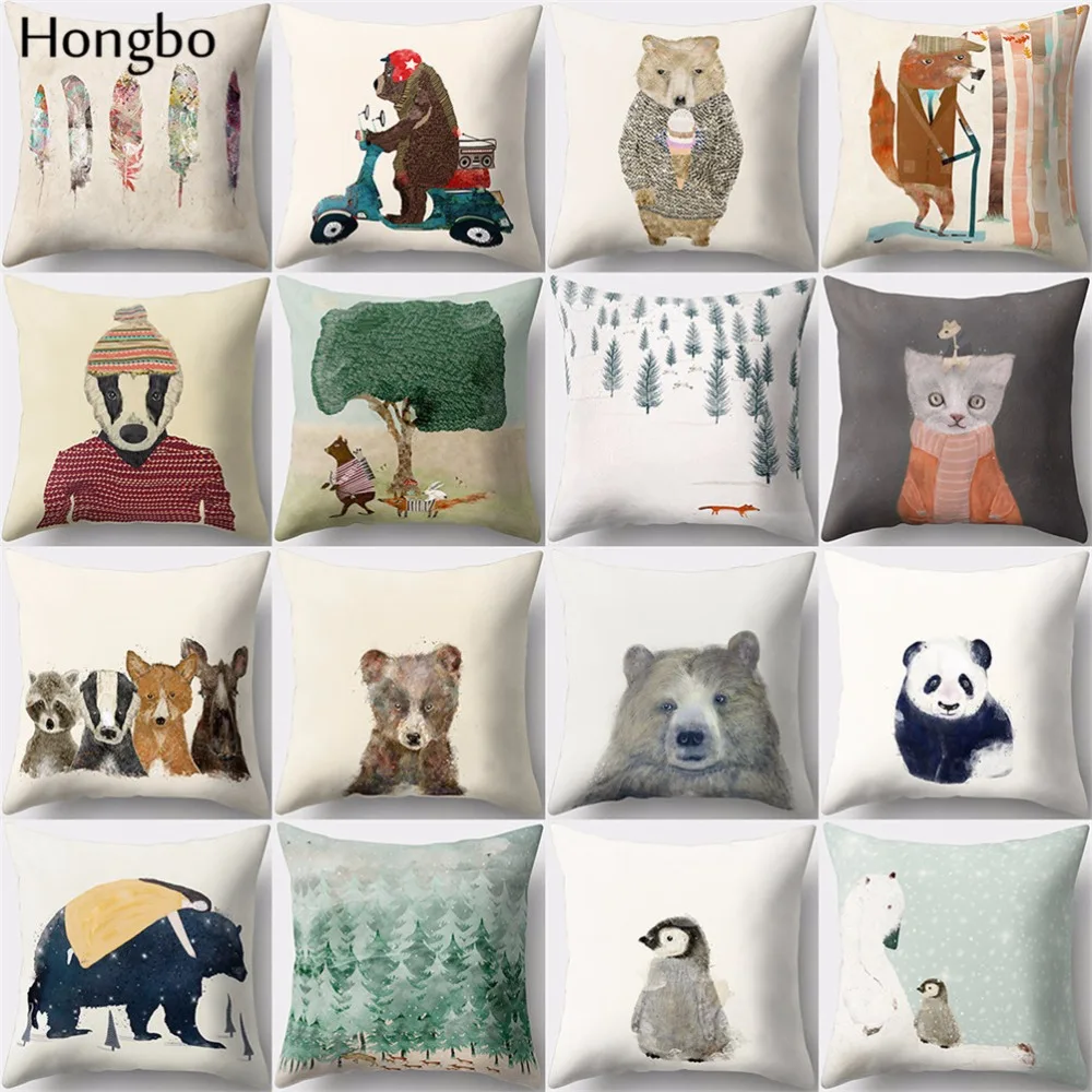 Hongbo 1 шт. наволочка из полиэстера для автомобиля диван, домашний декор перо красивый мультяшный Пингвин собака слон