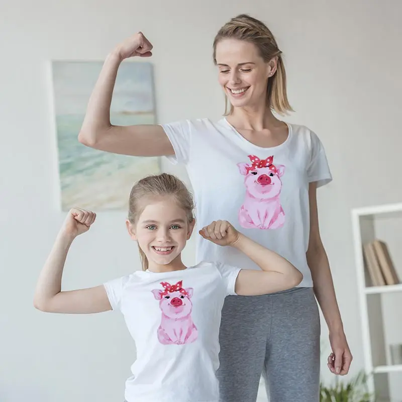 

piggy print image matching family outfits mother daughter mommy and me summer t shirt cotton 2019 animal baby kids girl clothing