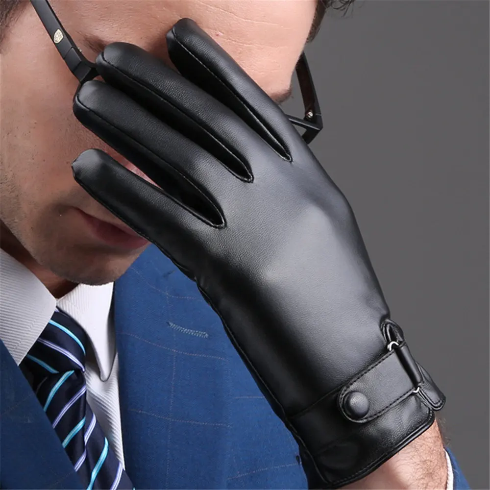 High quality leather gloves Winter men's warm plus velvet waterproof