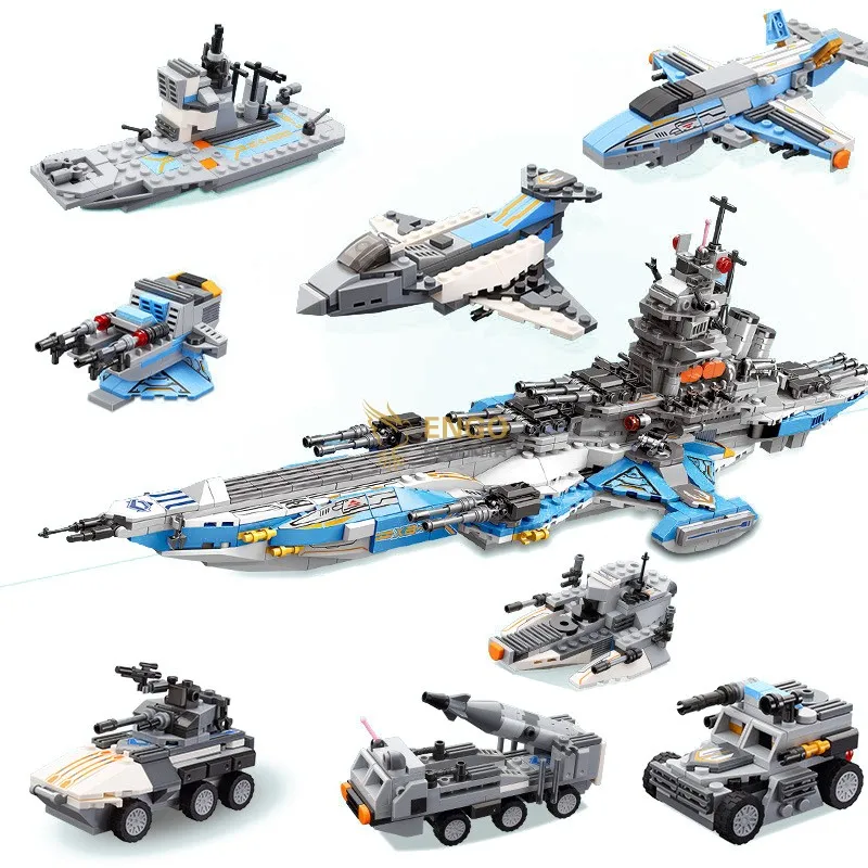

Children's 8 IN 1 building blocks toys Compatible city Super Universe Battleship DIY figures Bricks Toys For Kids gifts