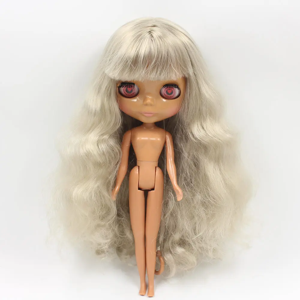 ICY Nude Blyth Doll Serires No. 280BL3167 Серебряные длинные волосы с челкой шоколадная кожа BJD