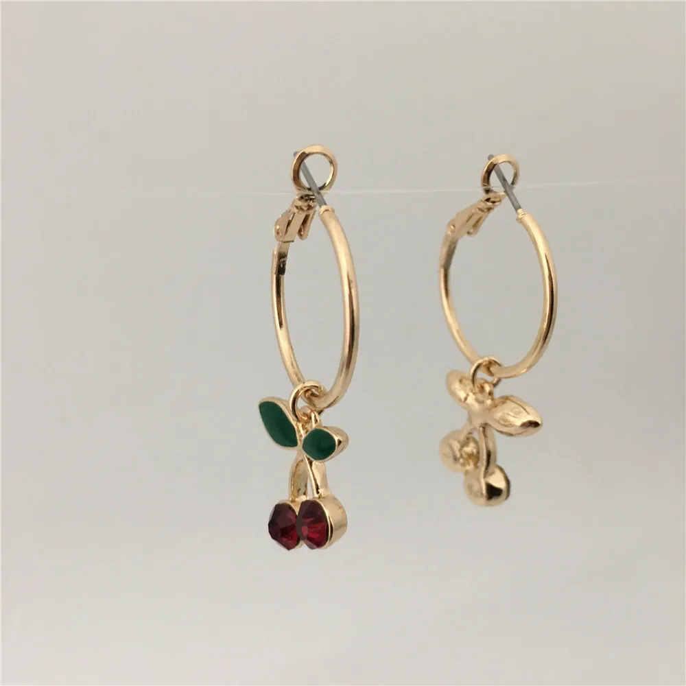 Стильные серьги с покрытием золотого цвета красочные вишня очаровательные серьги-кольца для женщин девушки