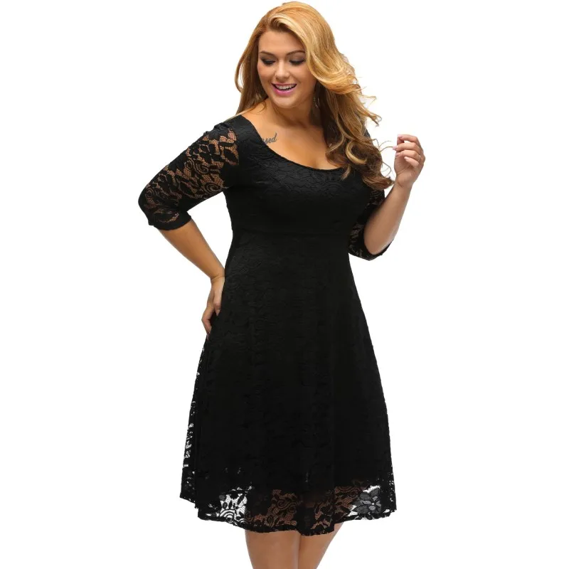 Black-Floral-Lace-Sleeved-Fit-and-Flare-Curvy-Dress-LC61395-2-3_conew1