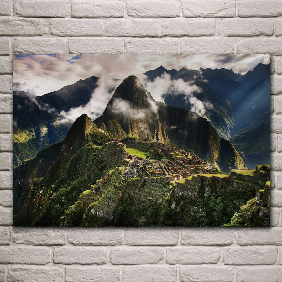 

machu picchu peru mountains clouds hills nature mountain KB190 living room home wall modern art decor wood frame poster