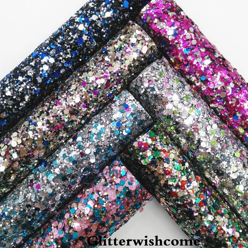 

Glitterwishcome 21X29CM A4 Size Synthetic Leather, Forest Chunky Glitter Leather fabric Vinyl for Bows, GM059A