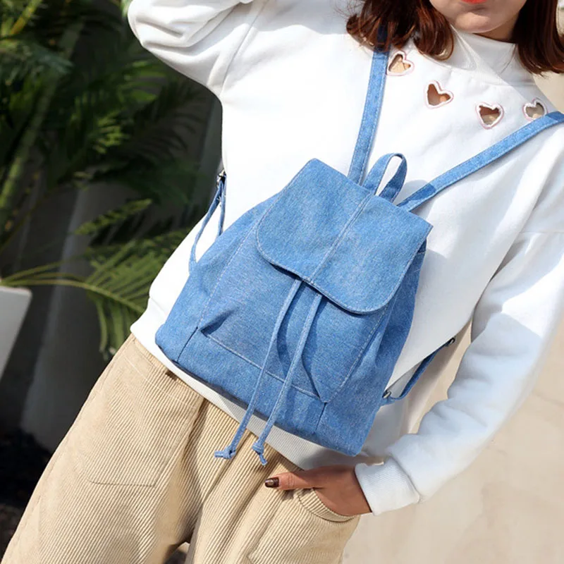 LJL холщовый женский рюкзак на шнурке школьные сумки для подростков девочек маленький рюкзак женский рюкзак(синий