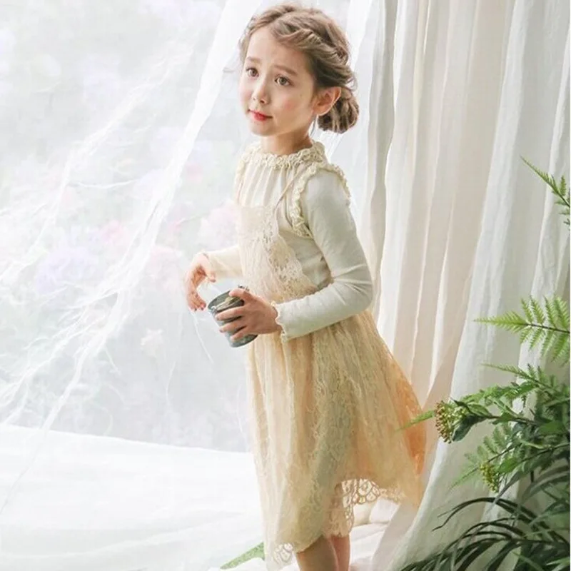 BOHO Girls Lace Dress Sweet England Suspender Dress Summer Autumn Kids