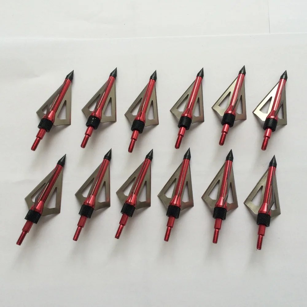 12PCS Red 100 Grain Hunting Broadhead Archery Compound Bow Arrow Point