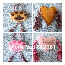 Смешная собака щенок Pet практика пищалка плюшевые плетеный канат медведь лапой играть игрушка форме сердца 10 шт./лот