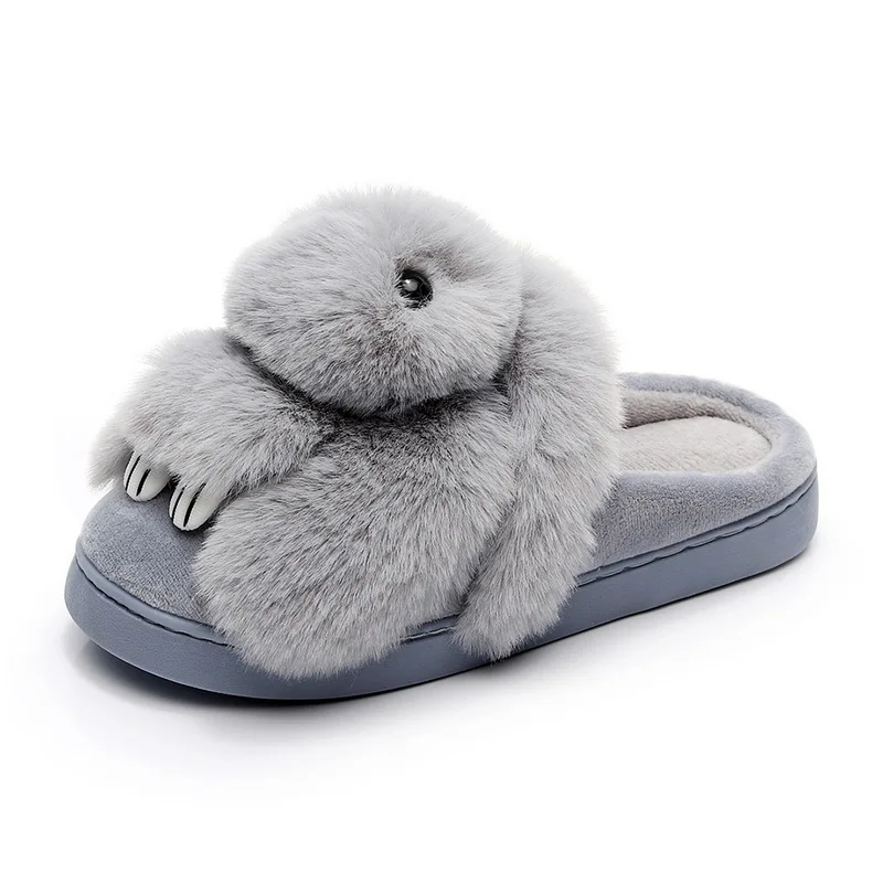 

SHUJIN High Quality Women Slippers Cute Rabbit Animal Prints Solid Flat Indoor Shoes Winter Plush Warm Home Slippers