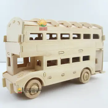 

Children's toys assembly wood mini bus puzzle model city bus double-decker bus puzzles