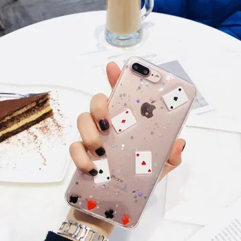 

Flash powder Clear Silicon Soft TPU Case For iPhone 8 8plus 6 6s 6Plus 6sPlus 3D poker Phone Case For 7 7Plus 8 8Plus