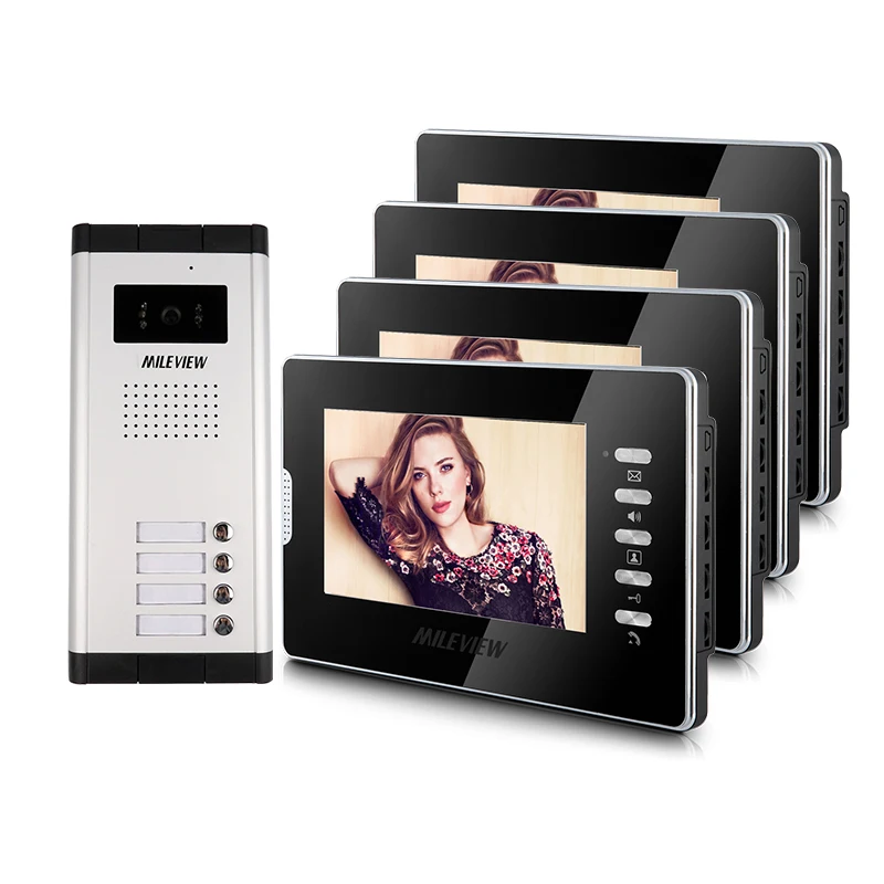 Brand New Apartment Intercom Entry System 4 Monitor 7 HD Color Video Door Phone Doorbell intercom System 4 Houses FREE SHIPPING