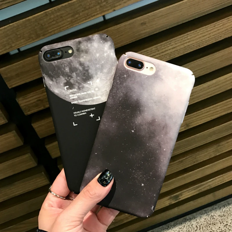 

Phone Cases for iphone 6 6s Fashion Moon Space Black Starry sky Back Cover For iPhone 7 8 Plus X XS XR Hard PC phone case cover
