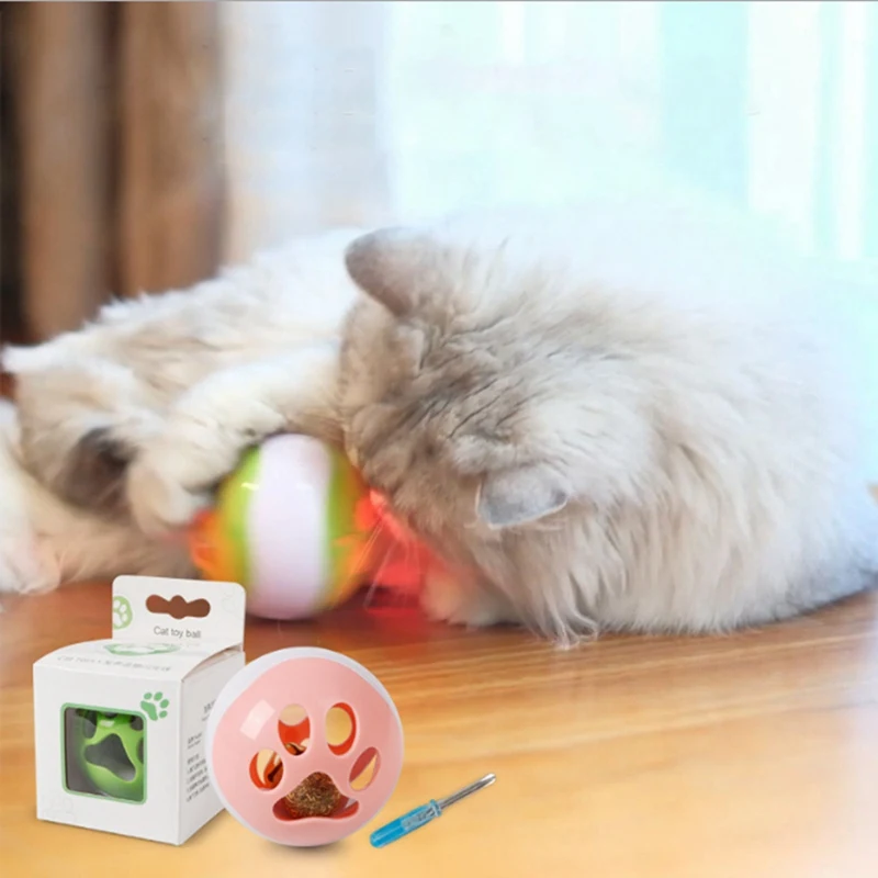 

Pet Cat Interactive Smart Tease Cat Electronic Luminescent Hollowed Bell Catnip Ball