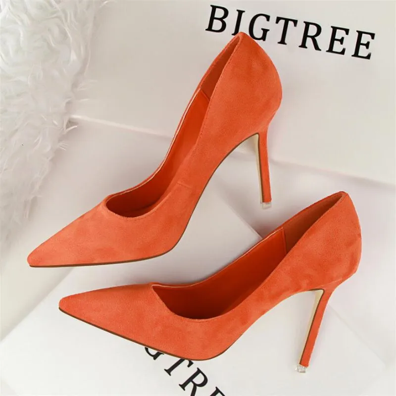 

BIGTREE New Women Pumps Classice High Heels Shoes Fashion Suede Flock Purple Sexy Slim Pointed OL Office Singles Heeled Shoes