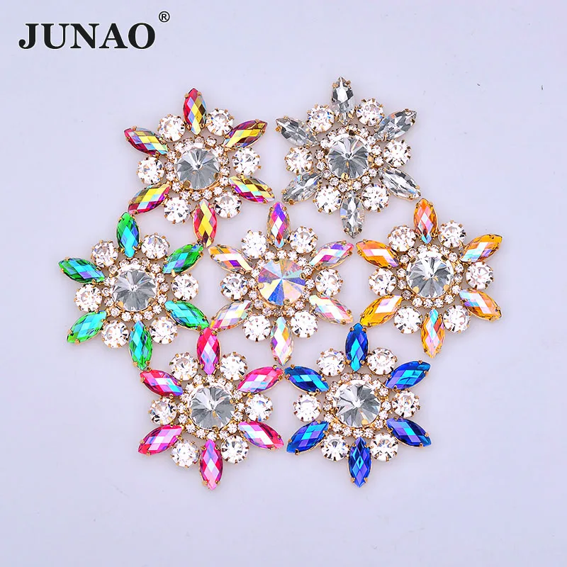 

JUNAO 48mm Big AB Crystal Glass Claw Rhinestones Flatback Gems Applique Sewing Strass Crystal Non Hotfix Stones for Clothes Bags