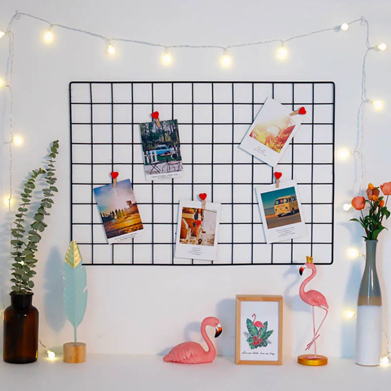 

Ins Grid Frame Photo Frame Rack Holder Wall Decorate Postcards Mesh Frame Grid Frame Iron Storage Grids DIY Decoration