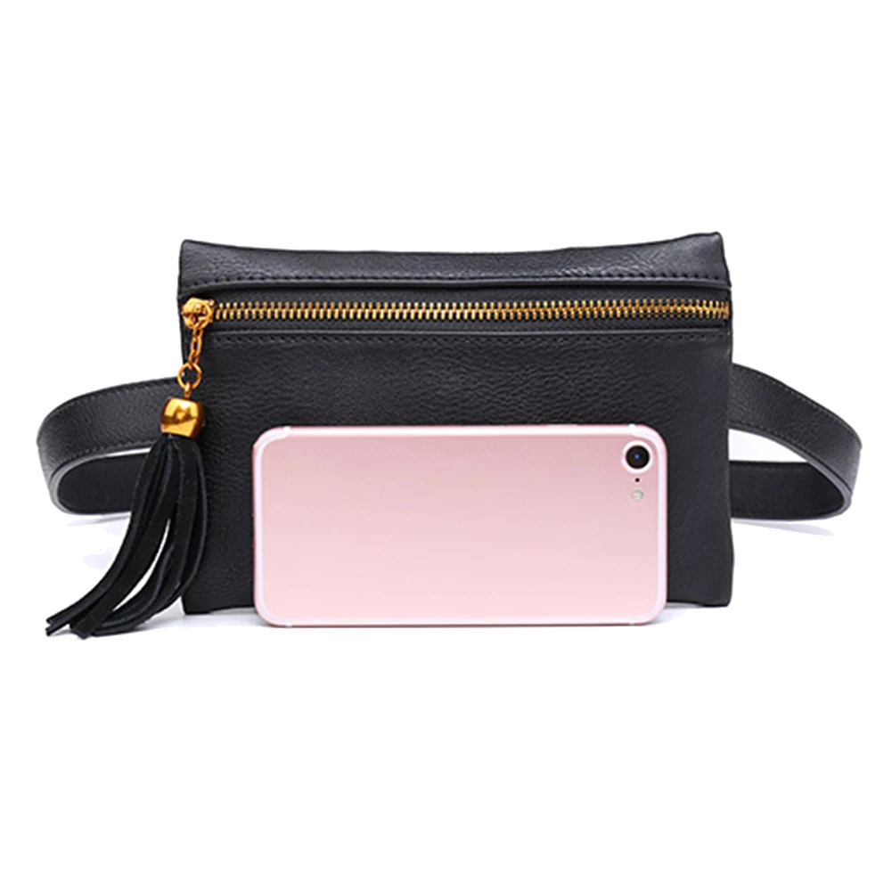 Женская мода безопасности искусственная кожа кисточкой сумка поясная на молнии кошелек поясная сумка