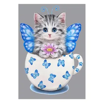

5D DIY Full Drill Diamond Painting Cute Cup Cat Cross Stitch Embroidery Mosaic Kits Of Rhinestone Home Decoration