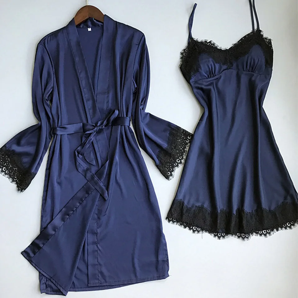 Халат 2018 Горячая зима сексуальные кружевные ночные рубашки Для женщин Ночной комплект ночные рубашки платье Блузка с длинными рукавами