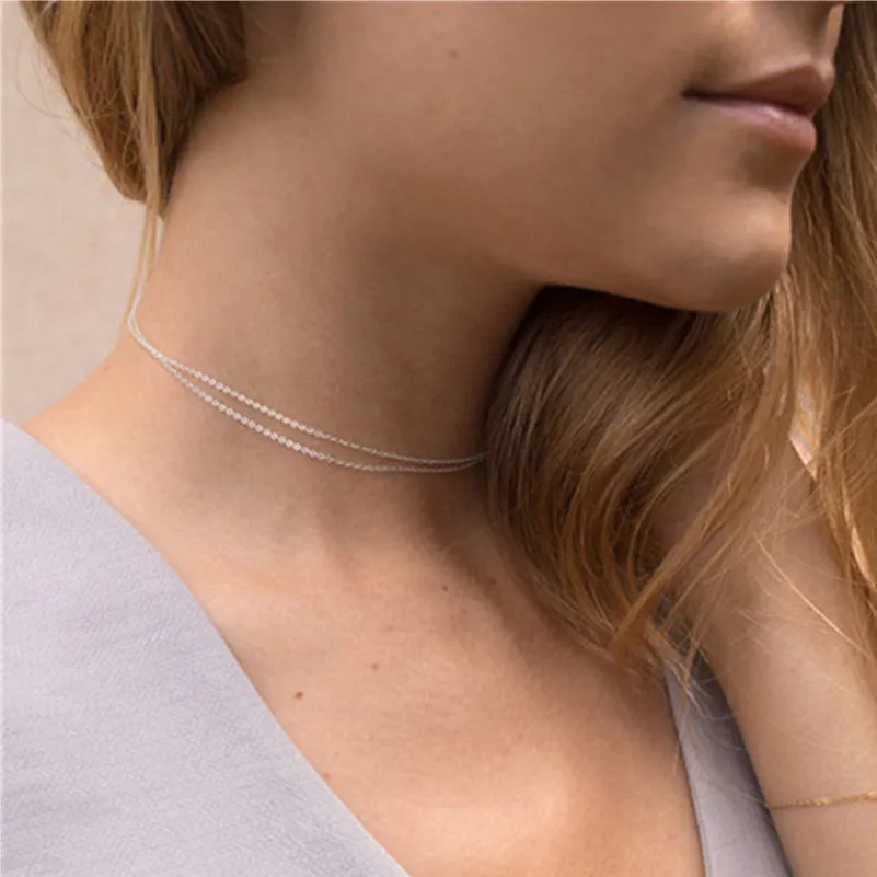 

New Gold-color Multiple layers Chain Choker Necklace For Women Lucky Metal Chain Necklace Exquisite collares collier Bijoux x262