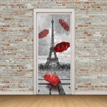 

Self Adhesive Door Decal 3D Print Paris Tower Umbrella Landscape Picture Home Decor Vinyl Paper Waterproof Art Sticker Poster