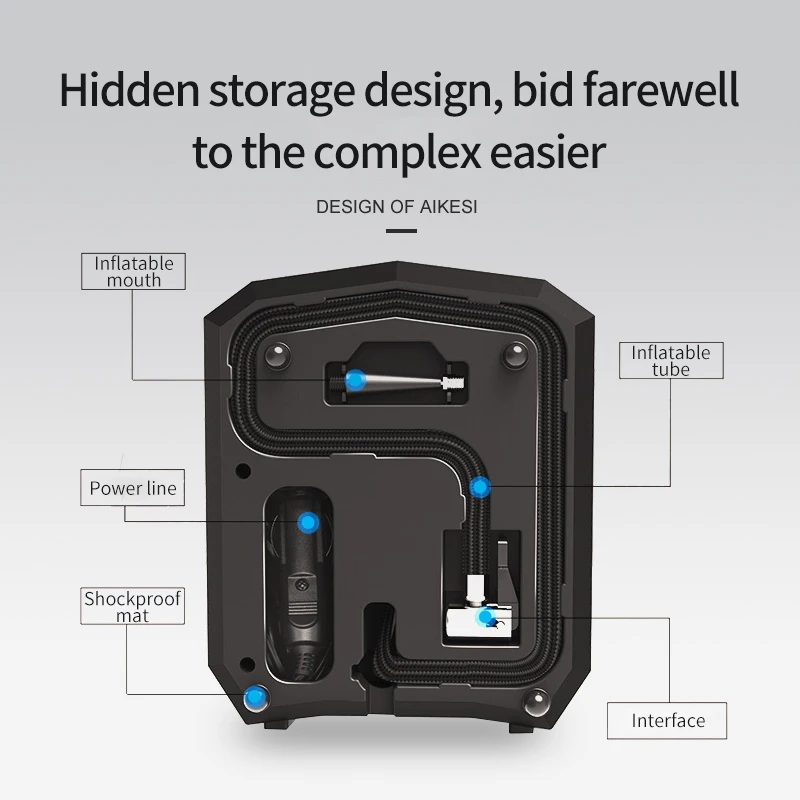 AIKESI, портативный воздушный компрессор, автомобильный насос, автомобильный насос для шин, портативный Электрический 12 в цифровой насос для автомобильных шин