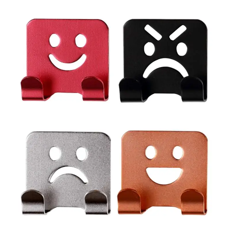 

4Pcs Emoticon Smile Face Adhesive Towel Hooks Family Robe Hanging Hooks Hats Bag Door Wall Hanger