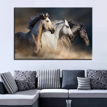 

Canvas Wall Art Pictures 1 Piece/Pcs Three Running Horses Paintings Home Decor HD Prints Animal Poster For Living Room Framework