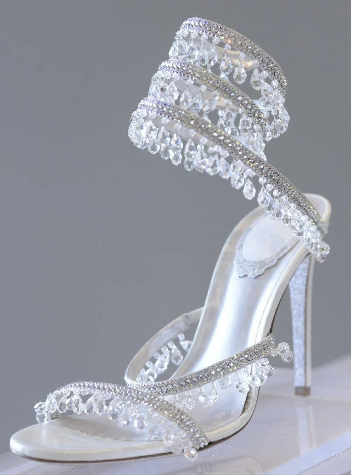 

Shining Bling Bling Import Crystal High Sandals Ankle Circle Open Toe Cut Out Star Of Party Wedding Dress Stiletto Shoes