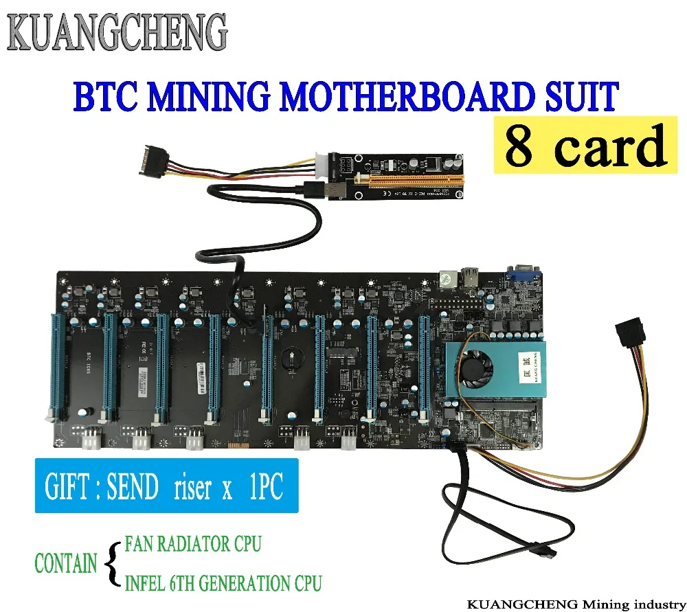 ETH miner BTC IC6S Mining Motherboard 8 Graphics Cards Slots PCI Express 8 to 16x Slots DDR4 SATA3.0 1000Mbps LAN Mainboard