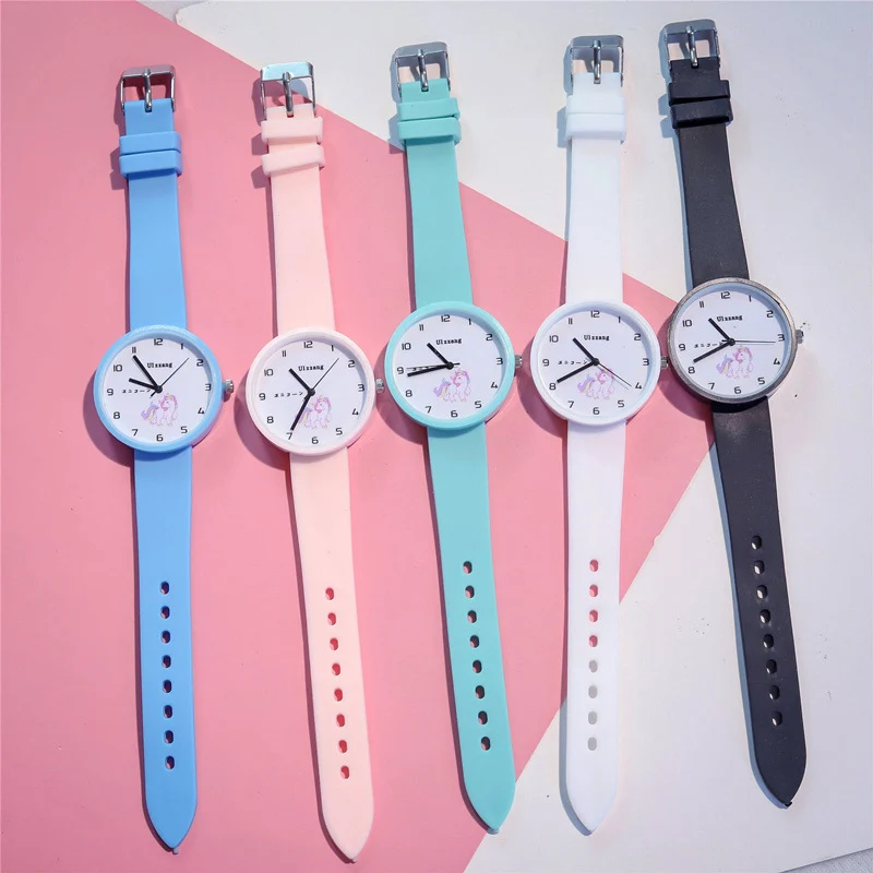 Ulzzang, брендовые кварцевые часы, Детские милые наручные часы с единорогом, Harajuku, аналог, желе, студенческие часы, Мультяшные часы для мальчиков и девочек