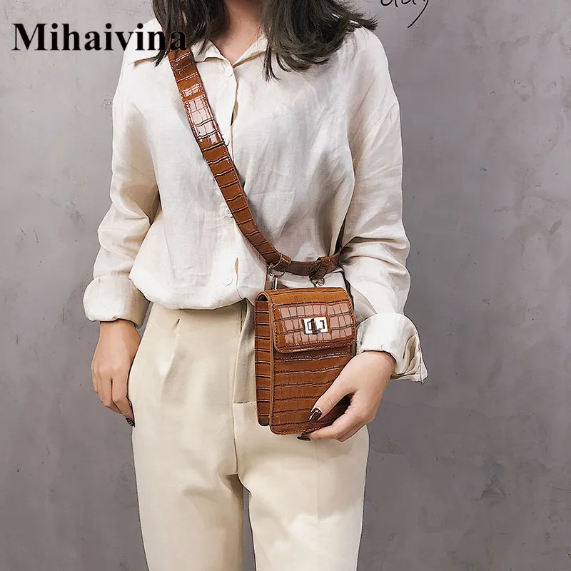 

Mihaivina Vintage Leather Fanny Packs For Women Alligator Waist Pack Bags Travel Belt Wallets Multifunction Casual Shoulder Bag