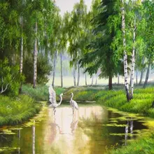 Белый журавль играя в воде DIY живопись по номерам 24 Цвета Пигмент кисть ручная роспись креативная Цифровая живопись маслом