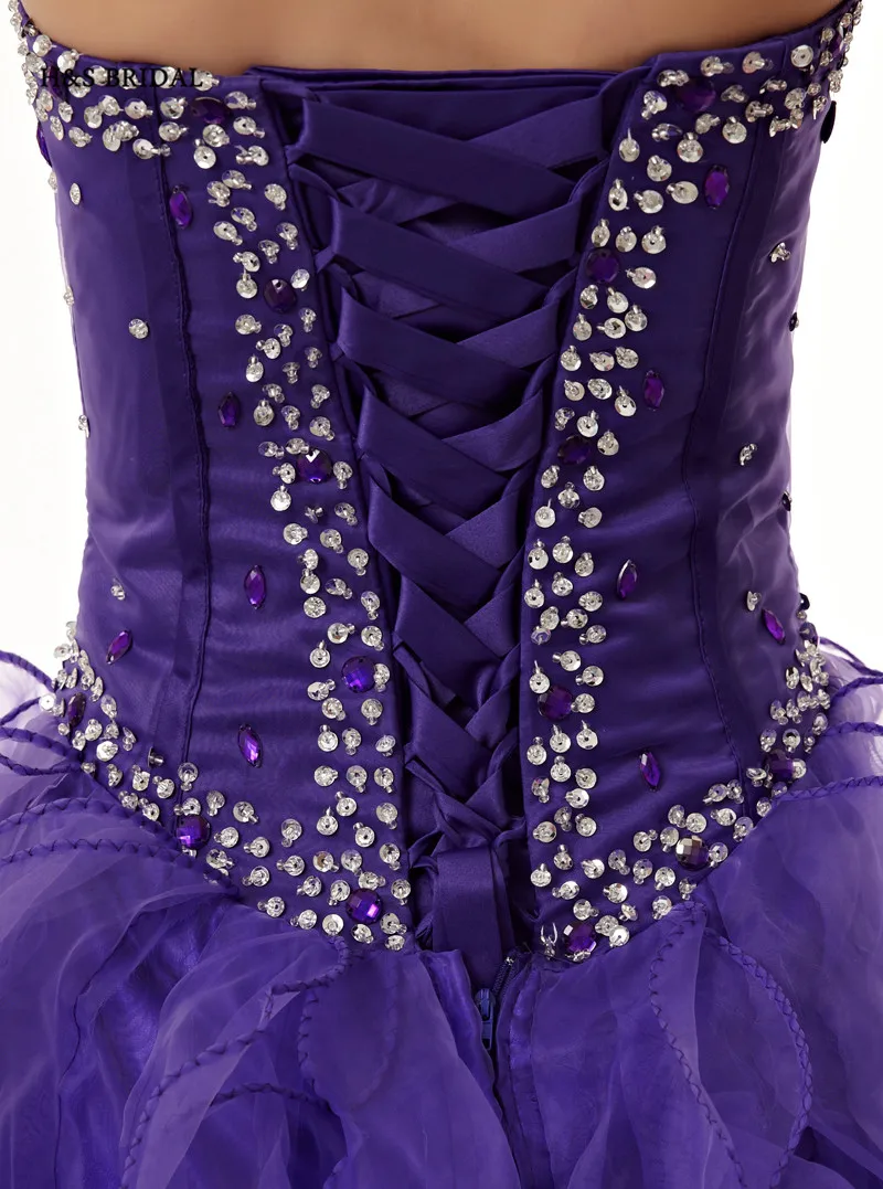 Prom dresses Quinceanera dresses Purple Organza Ball Gown Sequins Beaded Shinny Sweet 15 Robe de Soiree H&S BRIDAL