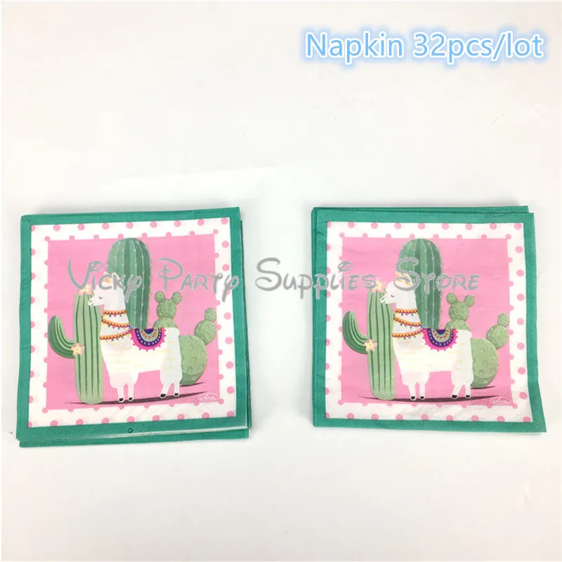 

32pcs/lot Cartoon Alpaca Cactus Party Disposable Napkin Birthday Baby Shower Alpaca Paper Napkin Party Tableware Supplies
