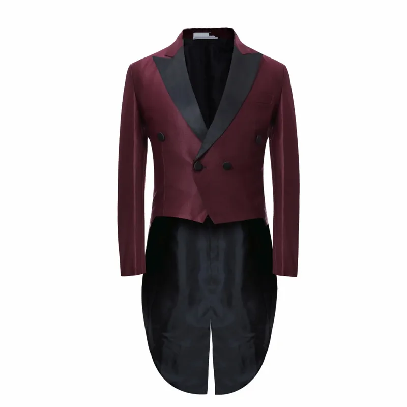 2017 England Style Long Jacket Slim Men Suit Burgundy