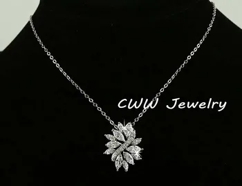 

CWWZircons Perfect Setting Leaf Shaped Shiny Big Cubic Zirconia Crystal Pendant Necklace For Women Jewelry Gift CP039