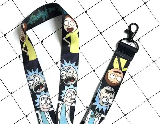 

1pcs Cartoon black anime Rick and Morty Key Lanyard Badge ID Cards Holders Neck Straps with Keyring Gifts Party Favors