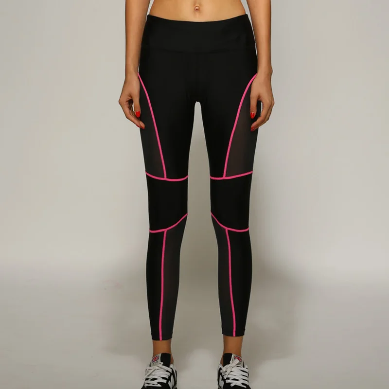 

NORMOV Slim Womens Leggings High Waist Mesh Patchwork Skinny Sexy High Elasticity Workout Leggings Solid Color Fitness Leggings