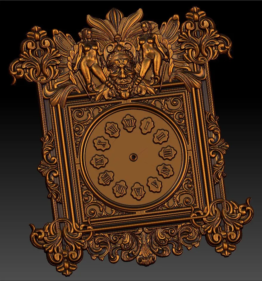 

Digital file in STL format clock for CNC 3D relief carving engraving C36-16