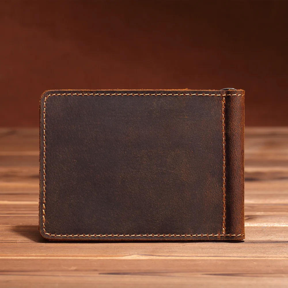 

2019 New Mens Wallet Genuine Leather Dollar Clip Wallet Luxury Cow Leather Purse Vintage Male Short Wallet Card Holder