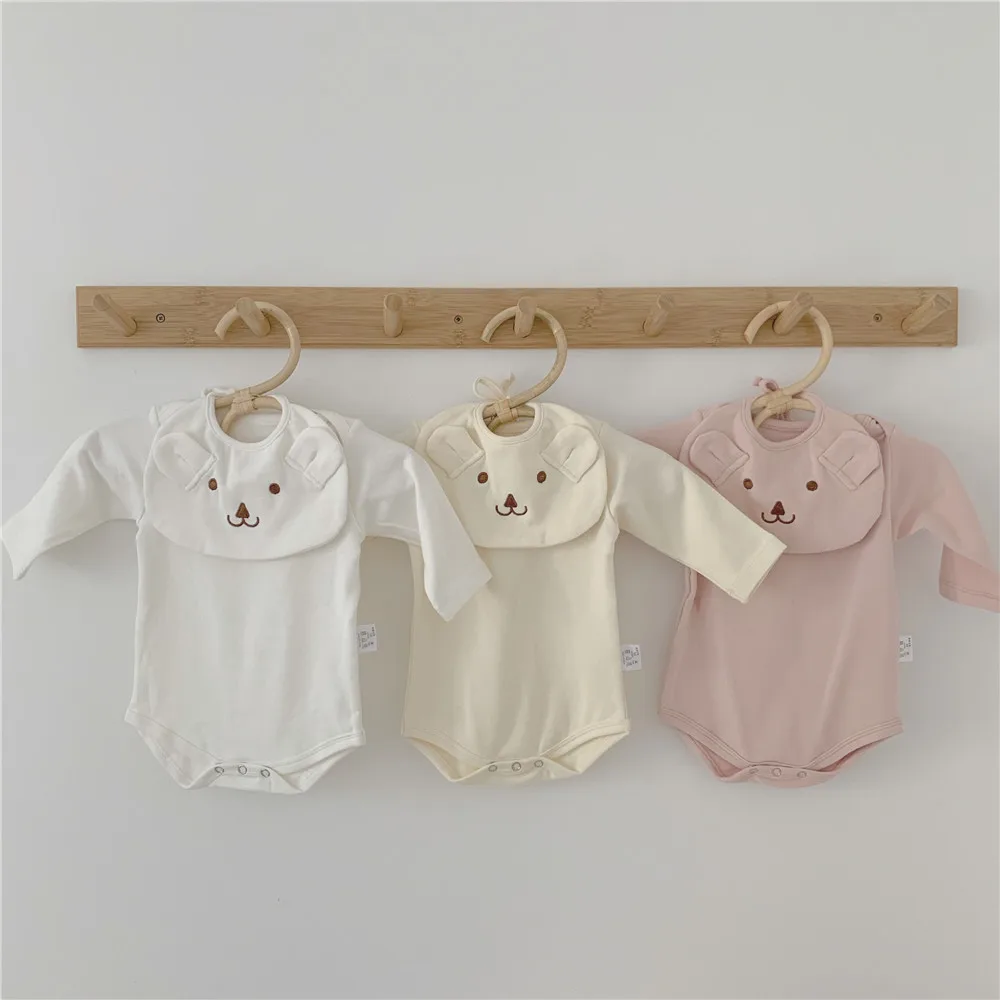 

2019ins Spring And Autumn New Girl Baby Pure Triangle Hat-shirt Climbing Wear With Long Sleeves+ Little Bear Mouth Towel