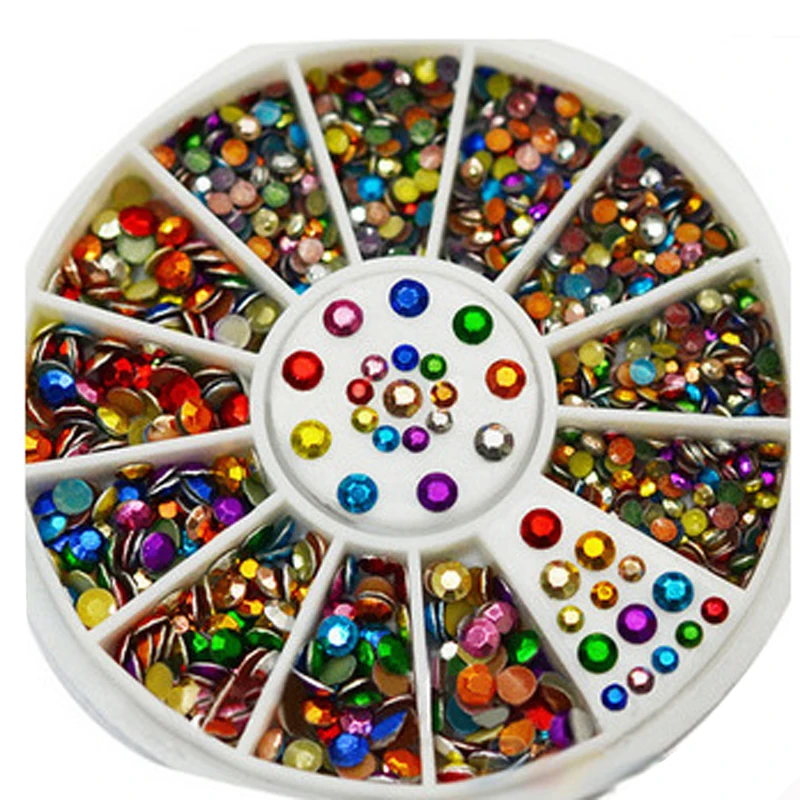 Цветные Стальные Бусины, шпильки для ногтей, металлические украшения, круглые шпильки, УФ Гель-лак, аксессуары, 3D дизайн ногтей, колесо, набор для ногтей с кристаллами