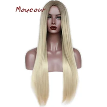 Длинные прямые синтетические волосы парик Омбре блонд прямые волокна парики для женщин 180 плотность