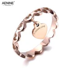AENINE романтическая Вечная любовь сердце Шарм обручальные кольца розовое золото нержавеющая сталь полые обручальные кольца с сердечками для женщин AR19016