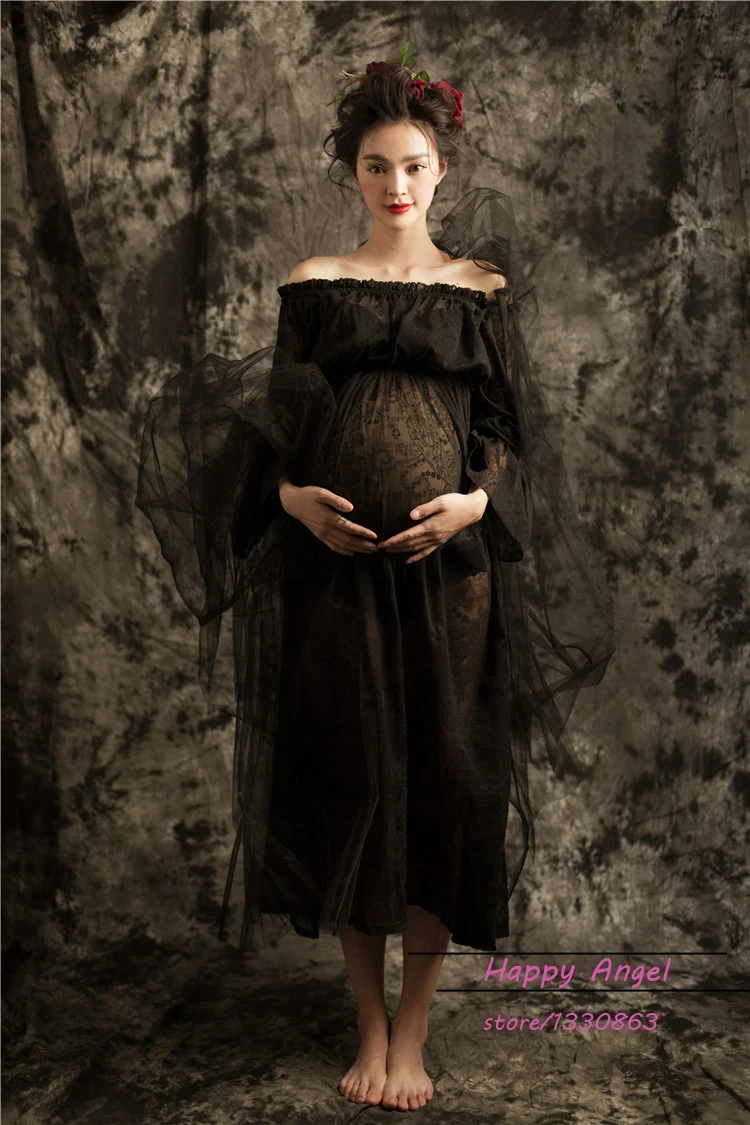 Черное длинное кружевное платье с открытыми плечами для беременных романтические реквизиты для фотосъемки для беременных Необычные фотосессии детский душ элегантный костюм