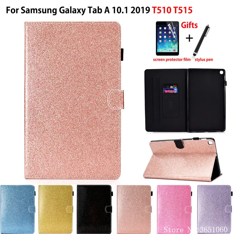 Блестящий чехол для Samsung Galaxy Tab A 10,1 2019 T510 T515 SM-T510 SM-T515 чехол Funda Планшет Флип Стенд оболочка + пленка + ручка
