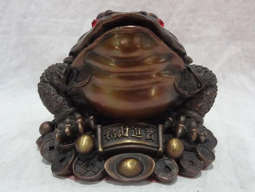 

song voge gem S3669 Chinese Pure Bronze Animals FengShui Wealth Coin Hoptoad Toad Statue Figurine